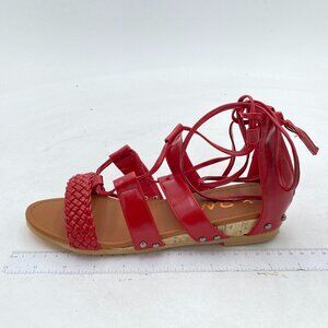 YDN Red Sandals,Open Toe Flat Sandals with Laces, Boho Chic Lace up Sandals